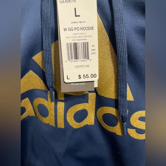 Adidas Women's Navy Hoodie with Gold Accents - Picture 3 of 3